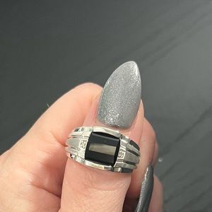 Mens Onyx and Diamond Accent Ring in Sterling Silver